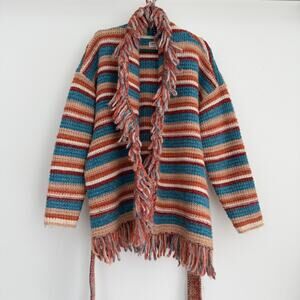 Idyllwind Cardigan Sweater Womens Belted Wrap Tie Colorful Fringe Western Boho